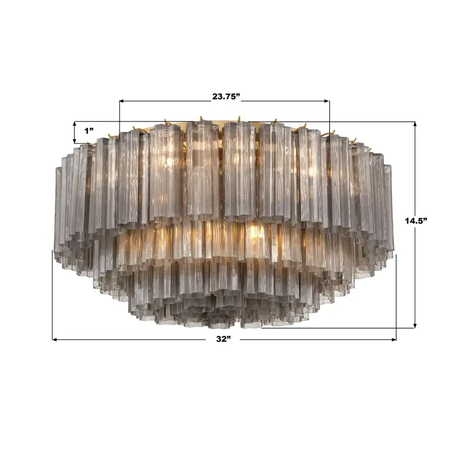 Addis 32" Flush Mount in Aged Brass with Amber Glass - Image 73