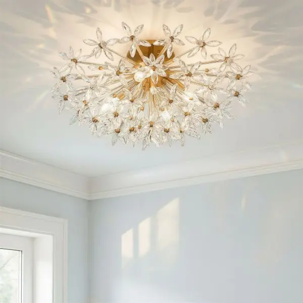 Sculptural Crystal Semi Flush with Radiant Mid-Century Appeal - Image 8