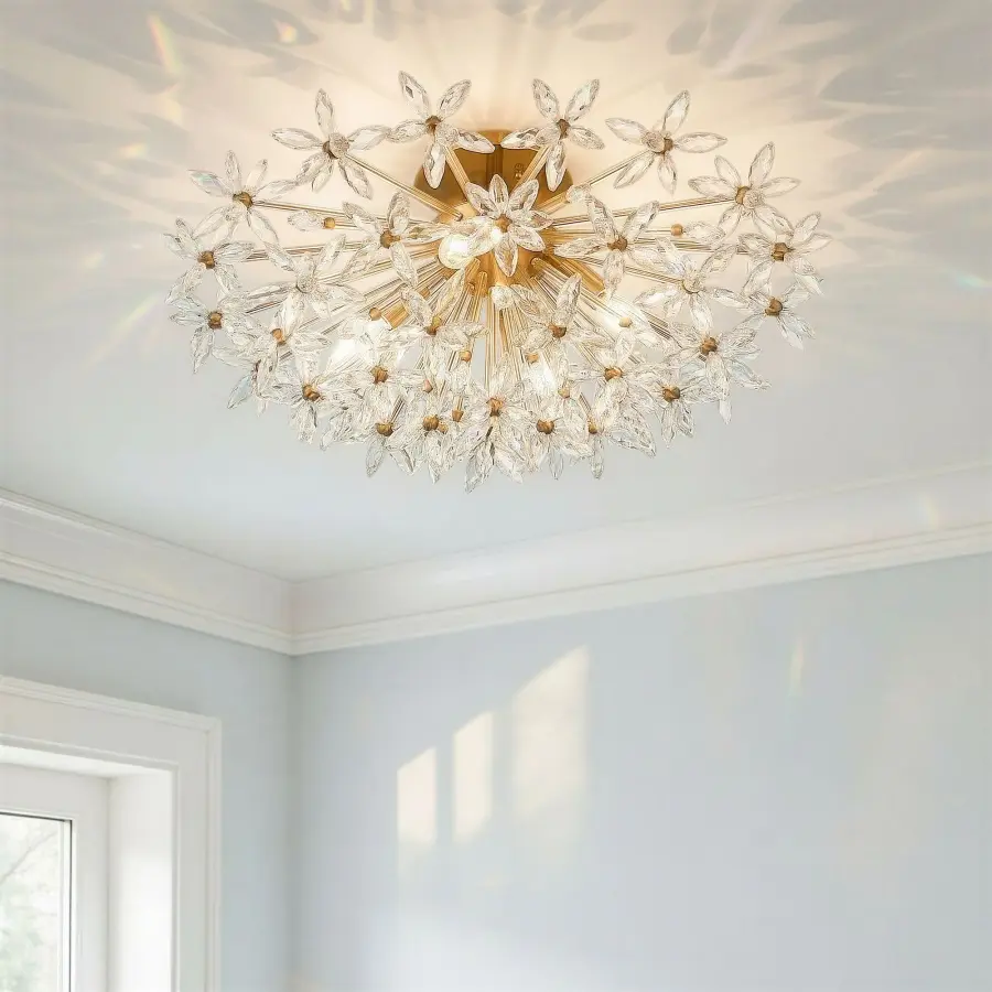 Sculptural Crystal Semi Flush with Radiant Mid-Century Appeal - Image 8