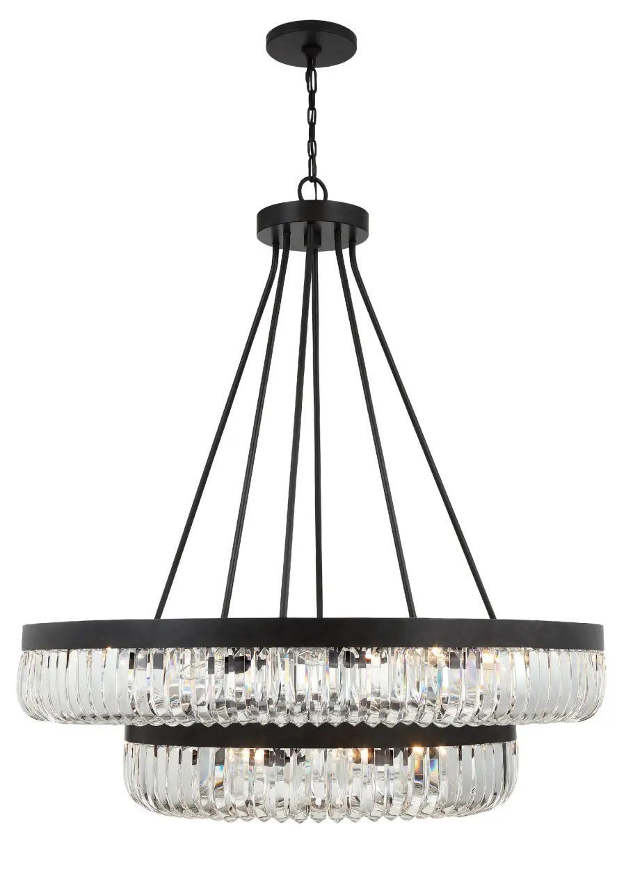 Dramatic Linear Crystal Chandelier with Mid-Century Glamour - Image 1