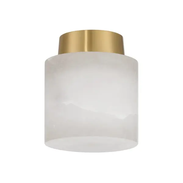 The Acme Semi Flush Mount combines natural alabaster stone with aged brass for a sophisticated, compact ceiling fixture. Its 5.75" profile makes it ideal for smaller spaces with lower ceilings, casting a warm, diffused glow through organic stone veining. - alternate view
