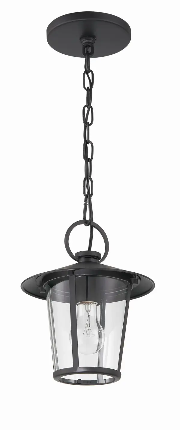 The Andover outdoor pendant combines iconic street lantern design with contemporary farmhouse aesthetics. Its 9-inch tapered column and glass panels deliver authentic charm and excellent illumination for various exterior settings. - alternate view