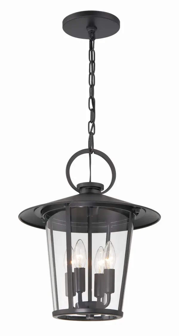 The Andover outdoor pendant combines iconic street lantern design with contemporary farmhouse aesthetics. Its 14-inch tapered column and glass panels deliver authentic charm and excellent illumination for various exterior styles. - alternate view
