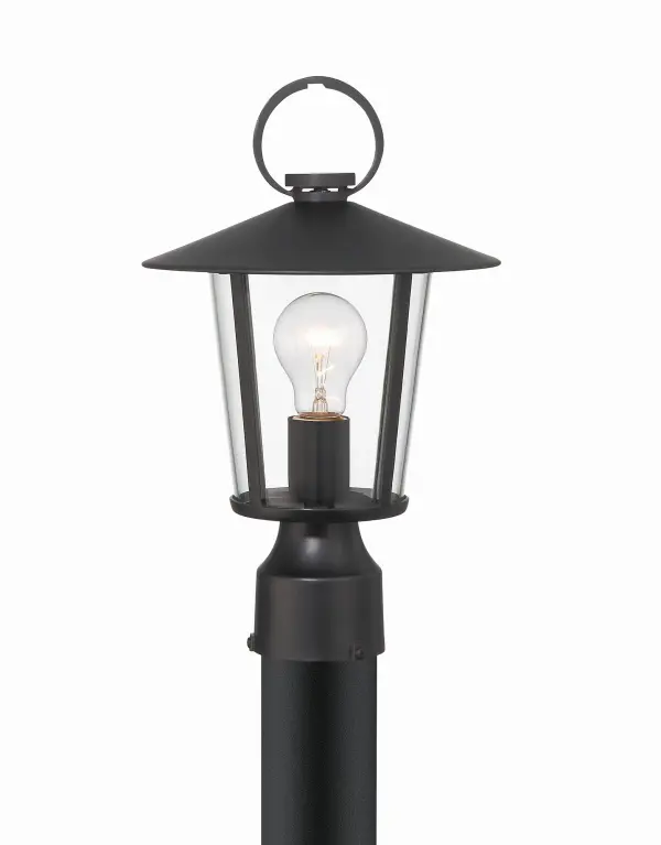 The Andover outdoor post light combines iconic street lantern design with contemporary farmhouse aesthetics. Its tapered column and clear glass panels deliver authentic charm and excellent illumination for various exterior settings.