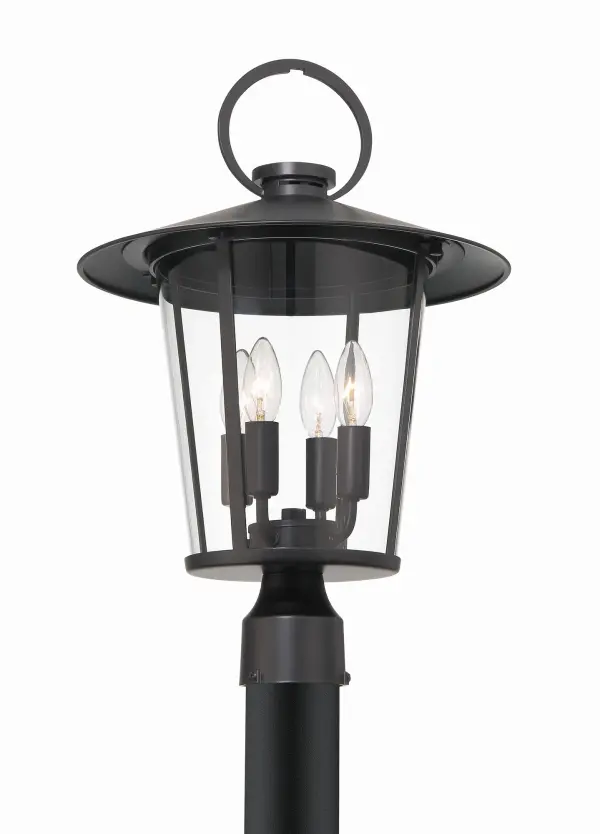 The Andover outdoor post light combines iconic street lantern design with contemporary farmhouse aesthetics. Its tapered column and clear glass panels deliver authentic charm and excellent illumination for various exterior settings.