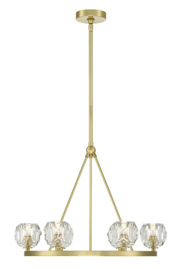 The Aragon 24" LED Chandelier blends industrial and modern aesthetics with hand-cut crystal globes and a minimalist matte black frame. Features integrated dimmable LED bulbs and unique reversible mounting for upward or downward light. - alternate view