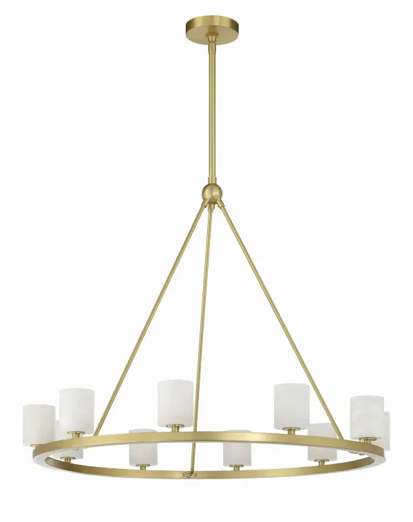 The Aragon chandelier masterfully blends industrial framework with modern elegance through hand-cut crystal globes and integrated LED technology. Its reversible design allows upward or downward lighting orientation. - alternate view