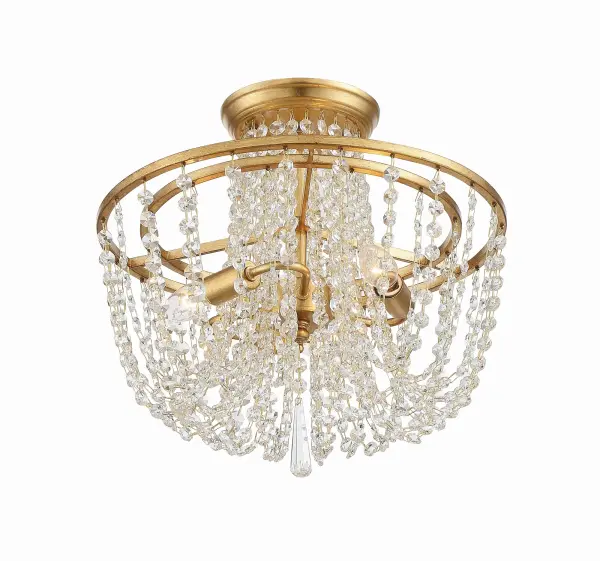 The Arcadia features hand-cut crystal jewels draped in a bowl silhouette, bringing sophisticated sparkle to bedrooms, hallways, and entryways. Its compact 15" size and semi-flush design make it ideal for rooms with standard ceiling heights. - alternate view