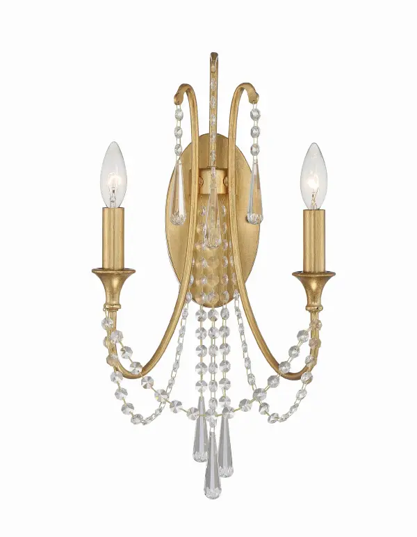 The Arcadia sconce features hand-cut crystal jewels draped in a bowl-shaped silhouette, creating a dazzling focal point. Its compact 11.25" width makes it perfect for hallways, bedrooms, and bathrooms where traditional glamour is desired.