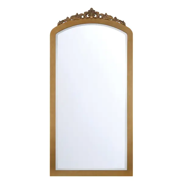 The Arden 36" Mirror combines ornate detailing with a vintage-inspired silhouette, bringing timeless artistry to any space. Its burnished brass finish and generous size make it ideal as a statement focal point or gallery wall anchor.