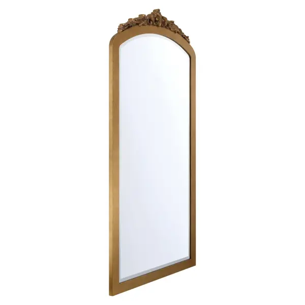 The Arden 36" Mirror combines ornate detailing with a vintage-inspired silhouette, bringing timeless artistry to any space. Its burnished brass finish and generous size make it ideal as a statement focal point or gallery wall anchor. - alternate view