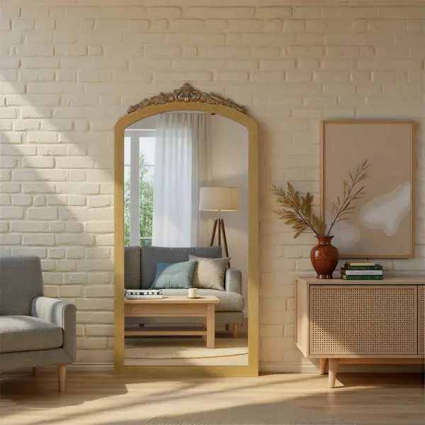 Arden 36" Ornate Wall Mirror in Burnished Brass - Image 6