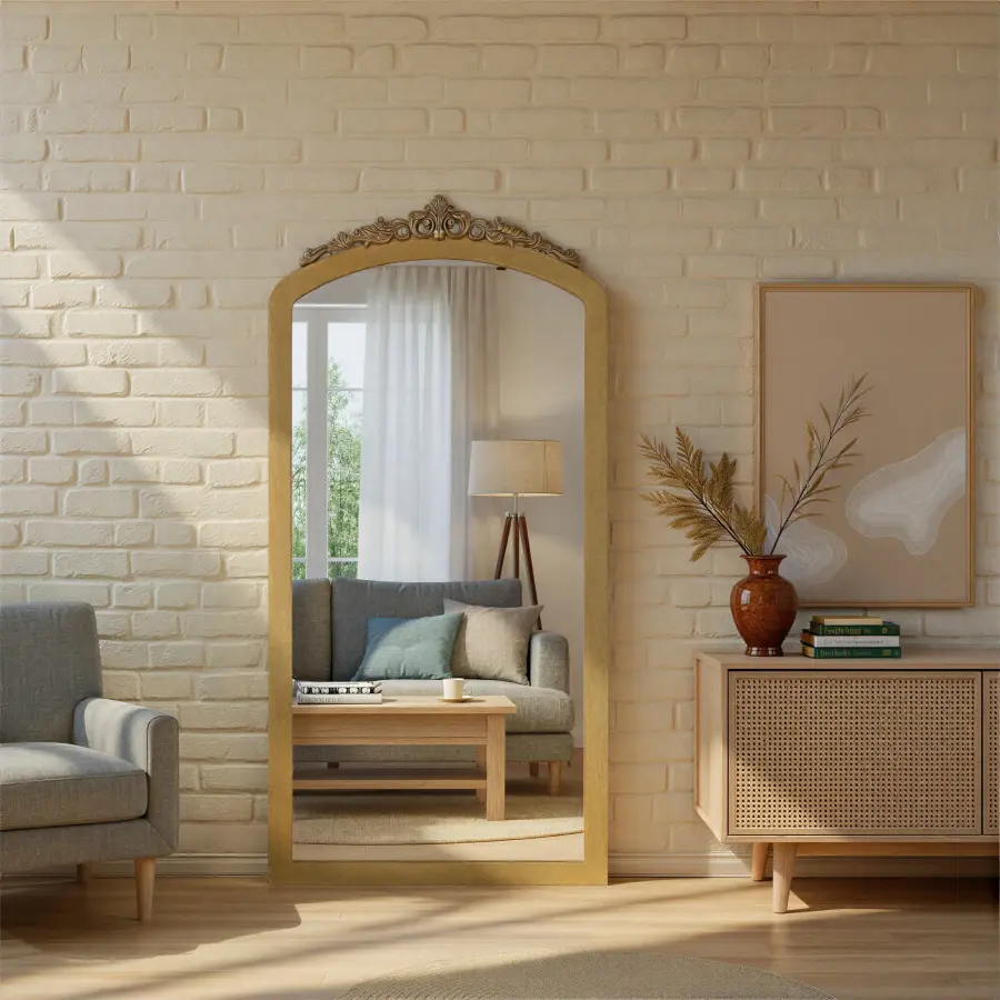 Arden 36" Ornate Wall Mirror in Burnished Brass - Image 6