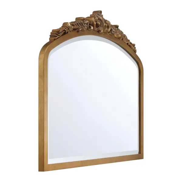 The Arden 40" Mirror combines timeless artistry with mid-century modern sensibility. Its ornate detailing and burnished brass finish create a sophisticated focal point that works beautifully in both traditional and contemporary spaces. - alternate view