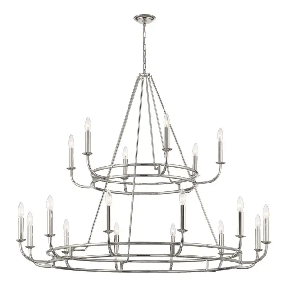 The Bailey 48" Chandelier combines clean angular lines with refined metal construction, featuring upward sweeping arms and classic lamp holders. Its open design creates beautiful ambient lighting perfect for large dining spaces and kitchen islands.