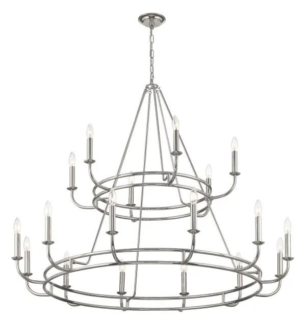 The Bailey 48" Chandelier combines clean angular lines with refined metal construction, featuring upward sweeping arms and classic lamp holders. Its open design creates beautiful ambient lighting perfect for large dining spaces and kitchen islands. - alternate view