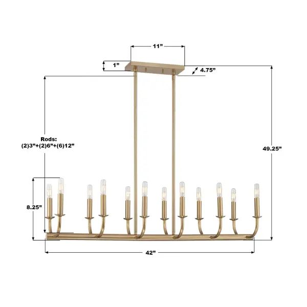 Bailey 42" Linear Chandelier in Aged Brass - Image 8