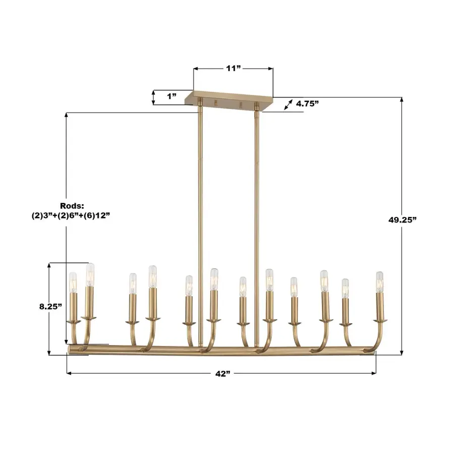 Bailey 42" Linear Chandelier in Aged Brass - Image 8