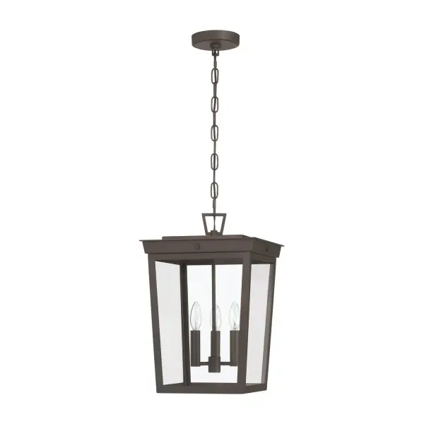 The Belmont outdoor pendant combines iconic street lantern styling with contemporary clean lines. Its wet-rated construction, clear glass panels, and exposed bulb design deliver both architectural appeal and reliable illumination for exterior spaces. - alternate view
