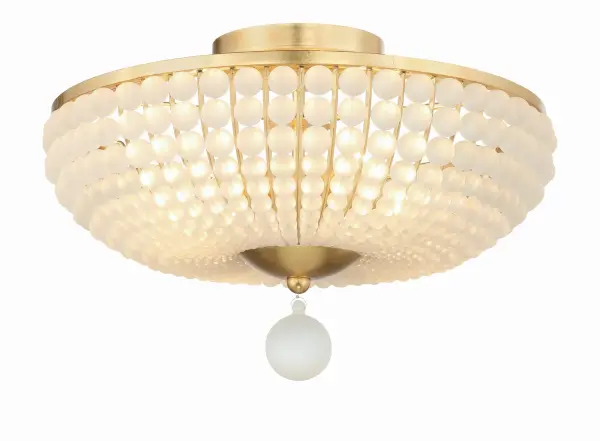 The Bella 18" Semi Flush Mount combines modern coastal elegance with artisanal craftsmanship. Featuring cascading frosted glass beads in an Antique Gold finish, this fixture creates a sophisticated focal point perfect for bedrooms, bathrooms, and living spaces. - alternate view