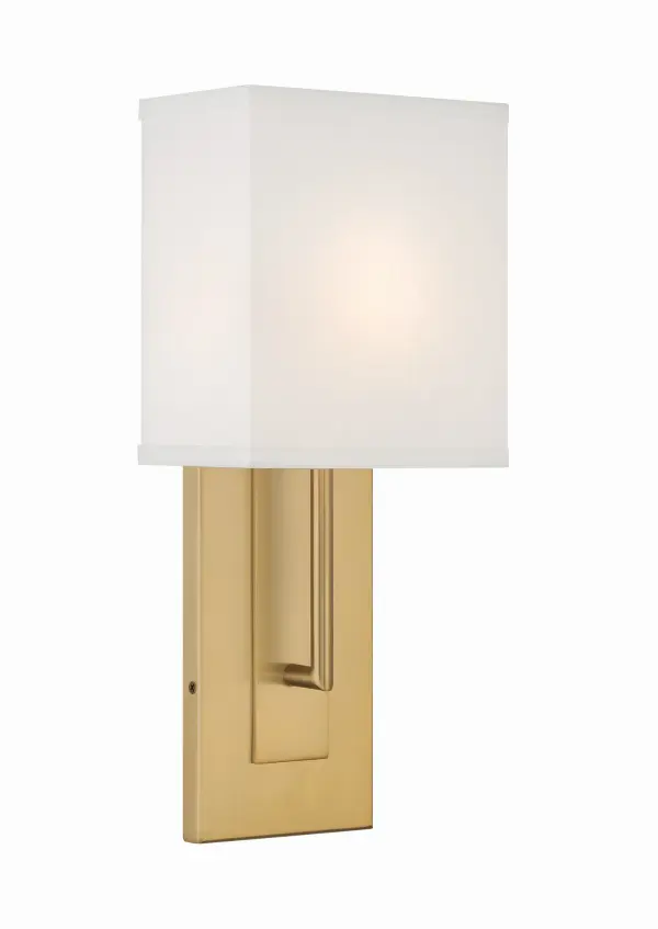 The Brent sconce combines contemporary design with timeless elegance through its elongated tapered arm and white fabric half-shade. ADA-compliant and damp-rated, it's ideal for bathrooms and hallways.