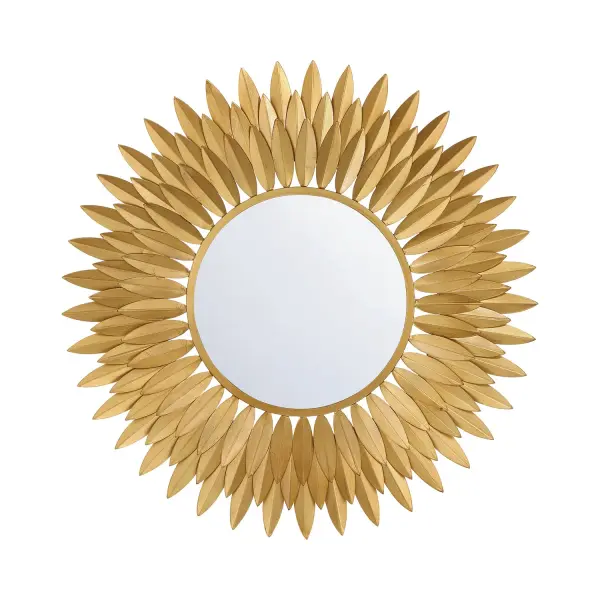 The Broche 24" Mirror transforms any wall into a statement with its radiant sunburst design featuring hand-forged metal leaves. This nature-inspired piece adds warmth and elegance to interiors.