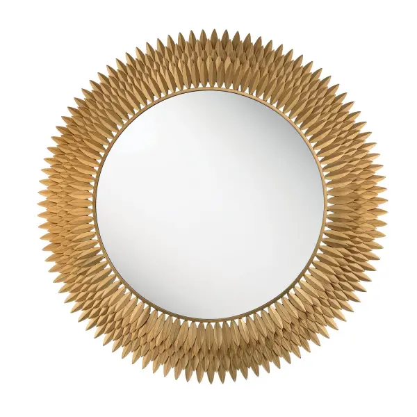 The Broche Mirror transforms any wall into a stunning focal point with its radiant sunburst design and hand-forged metal leaves. At nearly 47 inches, this statement piece brings organic elegance and warmth to spaces.