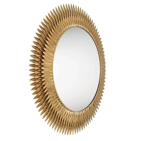 The Broche Mirror transforms any wall into a stunning focal point with its radiant sunburst design and hand-forged metal leaves. At nearly 47 inches, this statement piece brings organic elegance and warmth to spaces. - alternate view