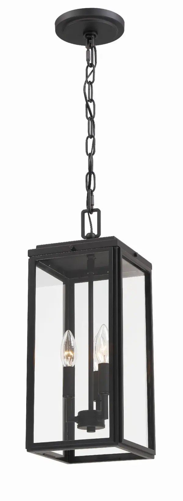 The Byron outdoor pendant combines transitional style with modern functionality. Its tapered rectangular clear glass shade and matte black finish create a sleek, timeless look perfect for enhancing entryways, patios, and terraces. - alternate view