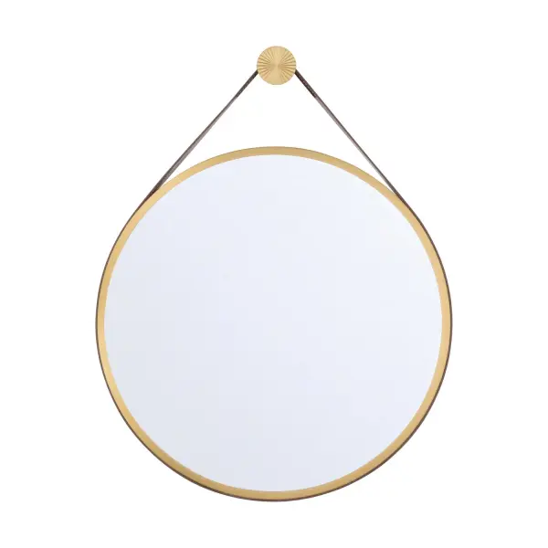The Callahan mirror by Libby Langdon combines farmhouse charm with transitional elegance. Its textural linen shade and vegan leather belt buckle detail create a sophisticated focal point perfect for bathrooms and entryways.