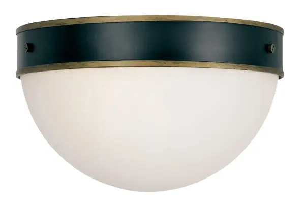 The Capsule Flush Mount by Brian Patrick Flynn combines futuristic aesthetics with industrial edge. Its two-tone finish and distinctive capsule-shaped glass create dramatic light effects perfect for modern outdoor spaces.
