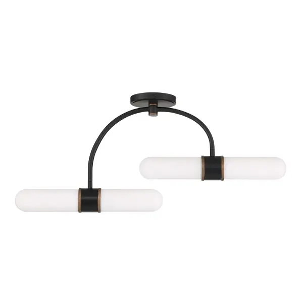 The Capsule Collection delivers a striking two-tone design with capsule-shaped white glass that creates dynamic light play. Perfect for making a bold statement while maintaining sophistication in modern spaces. - alternate view