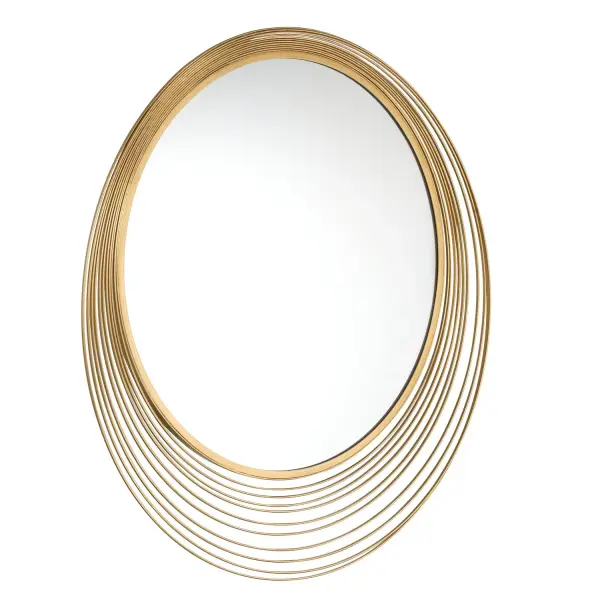 The Cecile Mirror transforms walls into art with its distinctive concentric iron rings in Antique Gold finish. At 34.75 inches, it offers substantial presence while maintaining versatility across traditional and contemporary interiors. - alternate view
