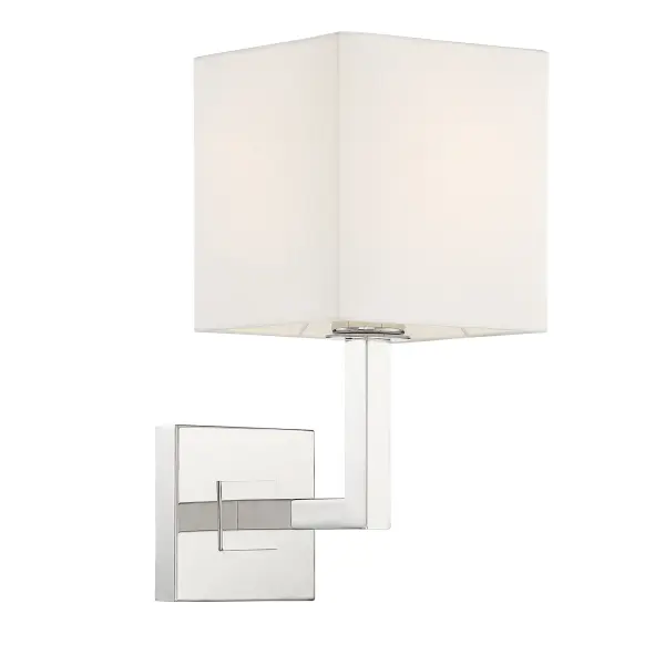 The Chatham sconce combines classic elegance with modern simplicity through its clean square fabric shade and polished nickel finish. Ideal for bathroom vanities, hallways, and bedrooms where soft, sophisticated lighting is desired.
