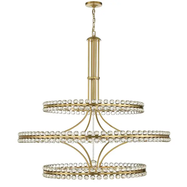 The Clover 48" Chandelier delivers understated glamour through its minimal steel frame adorned with solid glass globes. Perfect for creating a focal point in dining rooms or entryways, this fixture offers endless sparkle and versatility. - alternate view
