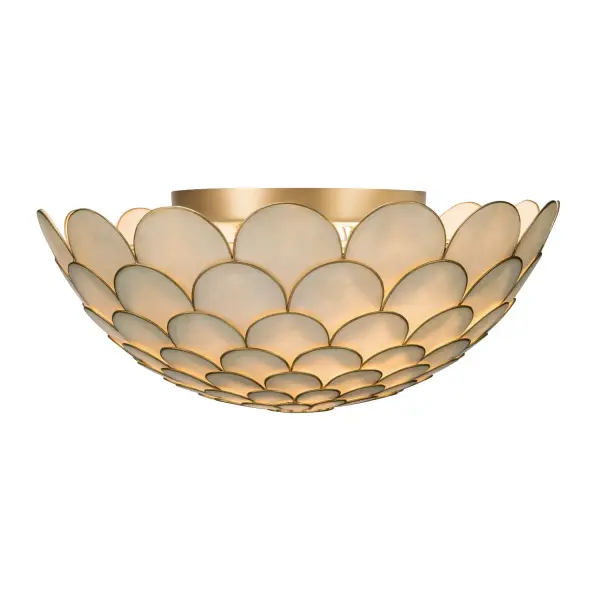 The Darby Semi Flush Mount showcases natural Capiz shell in a layered design that creates soft, shimmering light. Its 16" diameter and artisanal coastal aesthetic bring refined organic texture to bedrooms, living spaces, and kitchens.