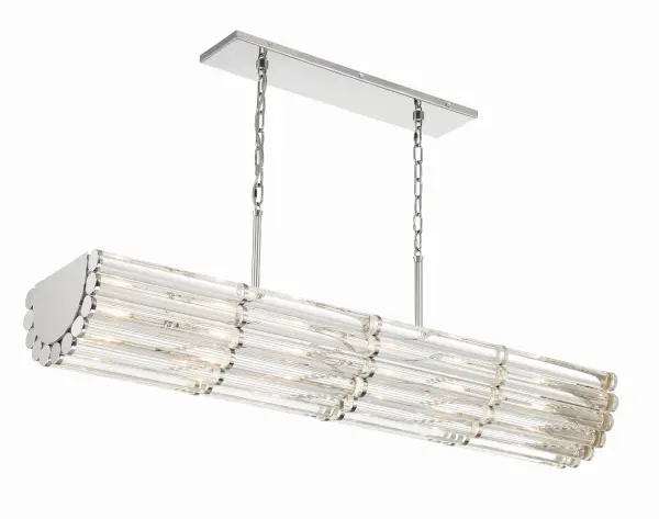 The Elliot collection by Libby Langdon combines chunky Lucite rods with polished nickel framework for a sophisticated, masculine aesthetic. Light filters beautifully through the acrylic elements, creating ambient glow while the scalloped metalwork adds architectural interest from every angle. - alternate view