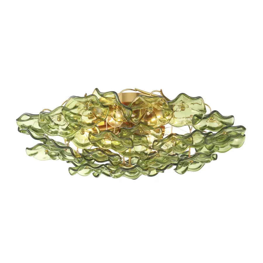 Esme 22.5" Semi Flush Mount in Aged Brass with Blue Glass - Image 1