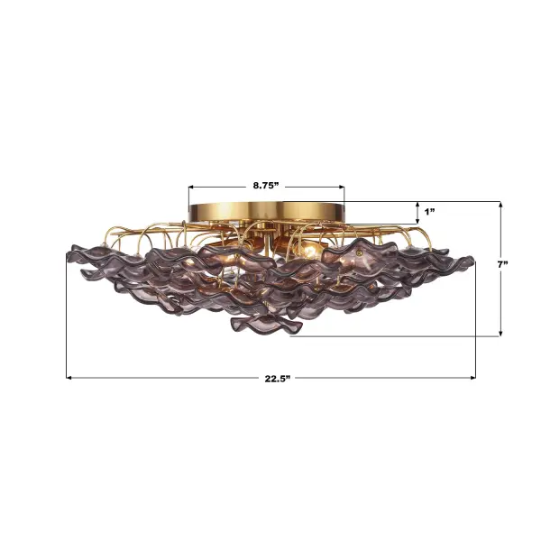 Esme 22.5" Semi Flush Mount in Aged Brass with Blue Glass - Image 15