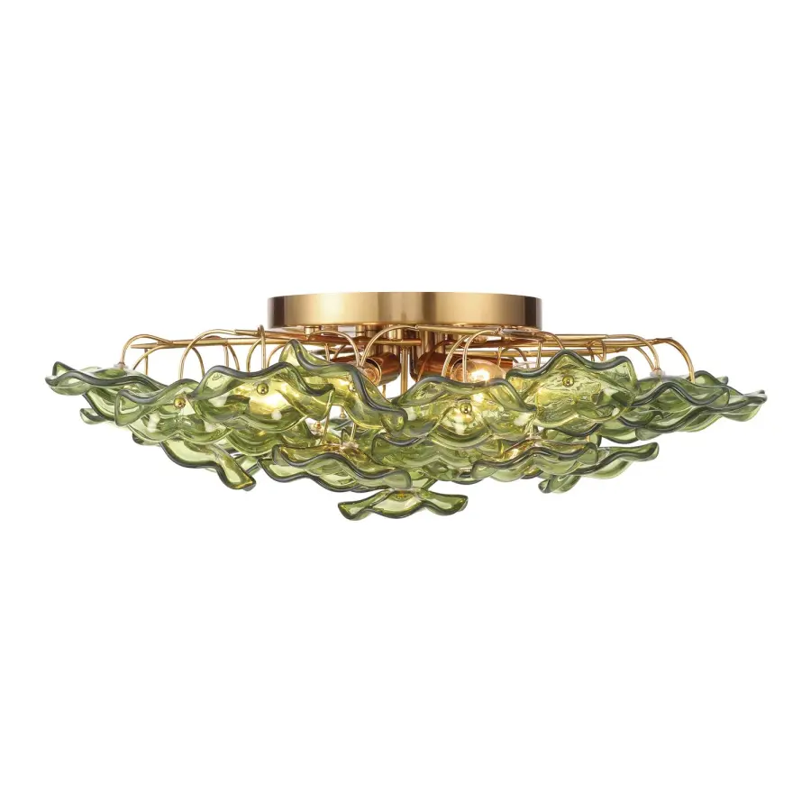 Esme 22.5" Semi Flush Mount in Aged Brass with Blue Glass - Image 3