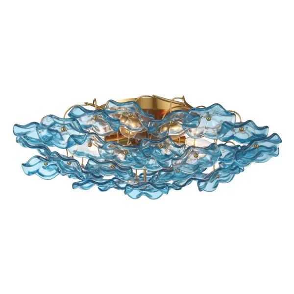Esme 22.5" Semi Flush Mount in Aged Brass with Blue Glass - Image 23