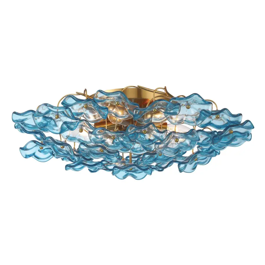 Esme 22.5" Semi Flush Mount in Aged Brass with Blue Glass - Image 23