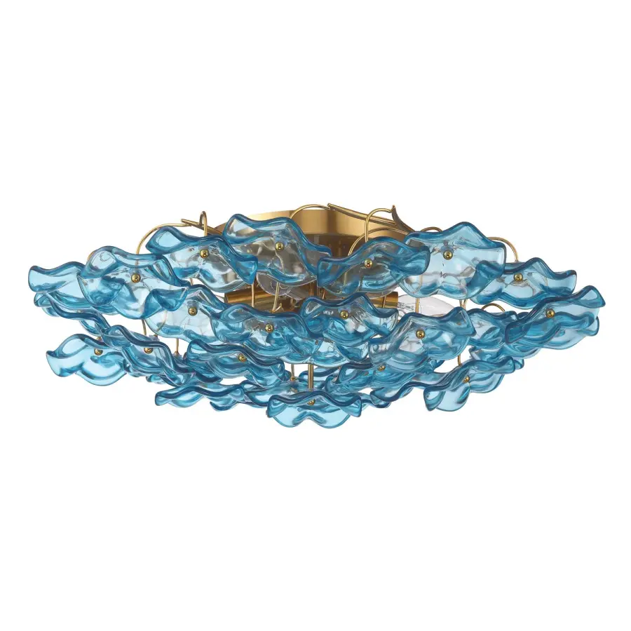 Esme 22.5" Semi Flush Mount in Aged Brass with Blue Glass - Image 24
