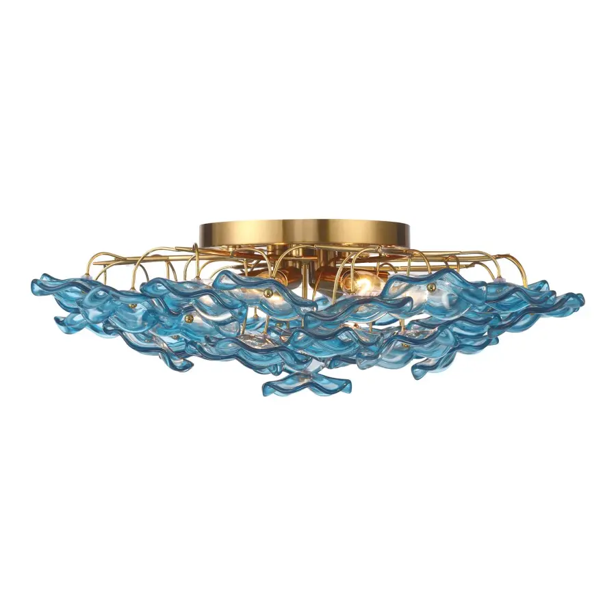 Esme 22.5" Semi Flush Mount in Aged Brass with Blue Glass - Image 25