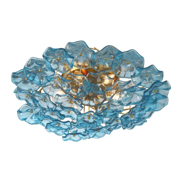 Esme 22.5" Semi Flush Mount in Aged Brass with Blue Glass - Image 26