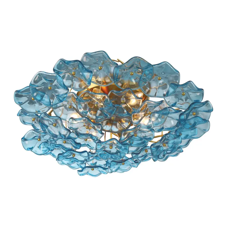 Esme 22.5" Semi Flush Mount in Aged Brass with Blue Glass - Image 26