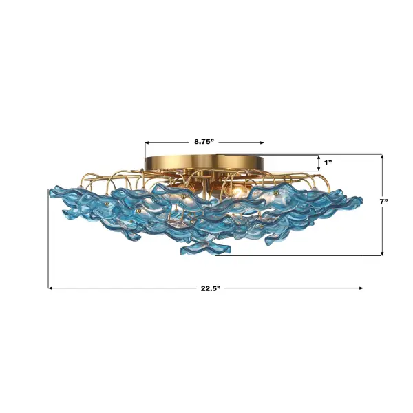 Esme 22.5" Semi Flush Mount in Aged Brass with Blue Glass - Image 29
