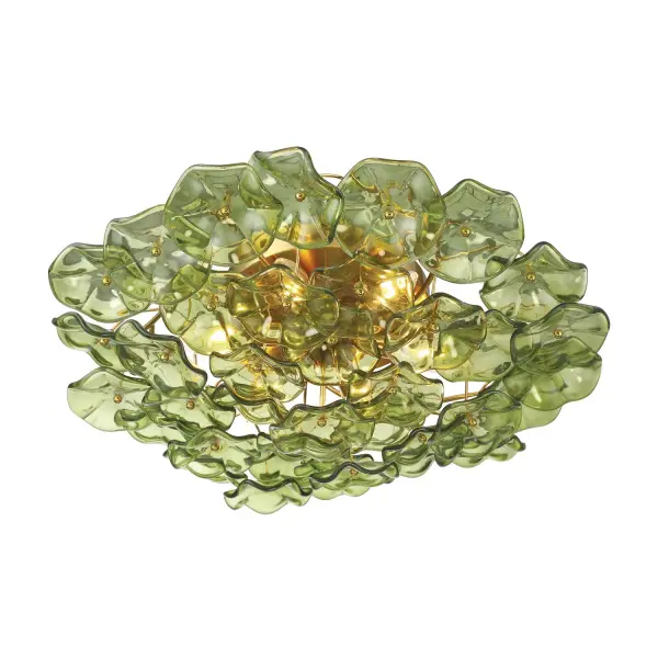 Esme 22.5" Semi Flush Mount in Aged Brass with Blue Glass - Image 4