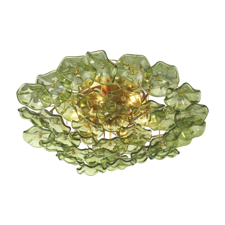 Esme 22.5" Semi Flush Mount in Aged Brass with Blue Glass - Image 4