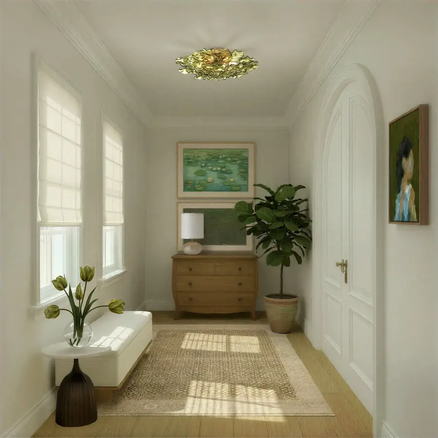 Esme 22.5" Semi Flush Mount in Aged Brass with Blue Glass - Image 6